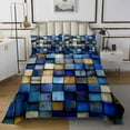 thumbnail image 1 of Erosebridal Navy Blue Grid Buffalo Coverlet Set King, Geometry Brown Plaid Checkered Bedding Set 3-Piece, 1 of 5