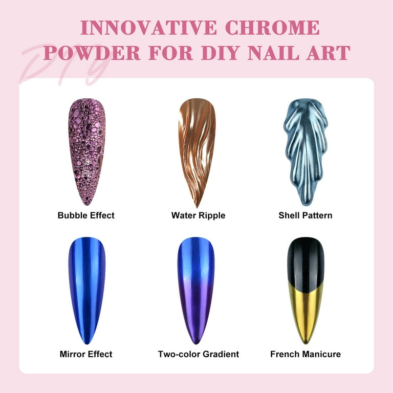 Saviland Chrome Powder for Nails - 12 Colors Holographic Metallic