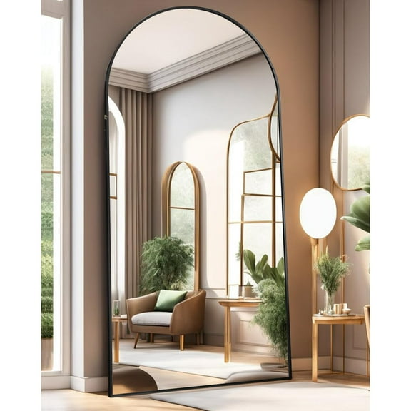 Full Length Mirror with Stand, 38"x77" Floor Mirror Freestanding, Arched Oversized Mirror, Wall Mounted for Bedroom(Black)