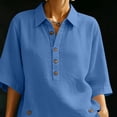 thumbnail image 6 of Favoffer Womens Linen Blend Sets Lapel Button Top Elastic Waist Pocketed Shorts Solid Color Casual 2 Piece Outfits for Vacation Beach Shopping Weekend, 6 of 7