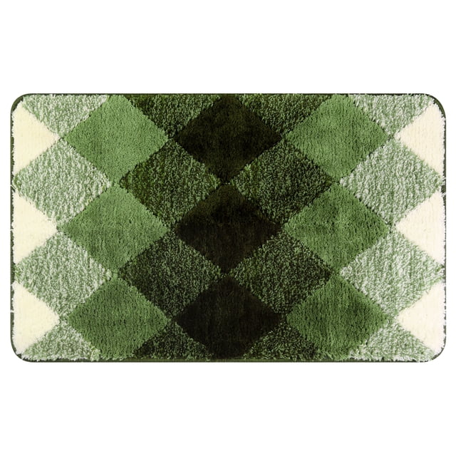 REGALWOVEN Alfombra de baño con patrón geométrico, alfombra suave y absorbente, alfombra antideslizante para bañera, ducha, decoración del hogar verde 20" x 32"