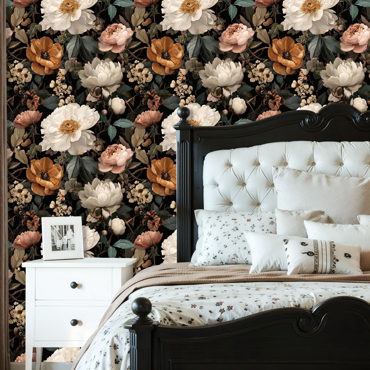 Peel and Stick Wallpaper Vintage Floral Peonies Blossoms Elegant Botanical Wall Mural 23.6in x 9.8ft Self Adhesive Removable Wall Paper Renter Friendly Wallpaper for Girls Women Bedroom Livingroom