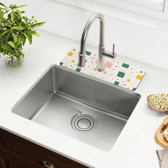 Yayeee Faucet Mat for Kitchen Sink 14.7" Diatomite Long Splash Guard Pad, Green Abstract Pattern