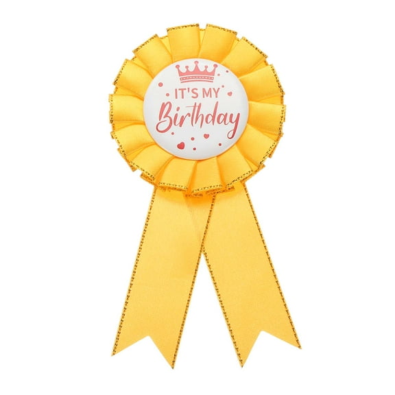 Uxcell Birthday Ribbon Pin, 5.9 x 2.8" Award Ribbon Fabric IT'S MY Birthday Pin for Party Adults Women Party Decorations Celebration Accessory Gift, Golden Yellow