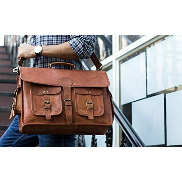18 INCH Leather Briefcase Laptop Messenger bag best computer satchel  Handmade Bags for men