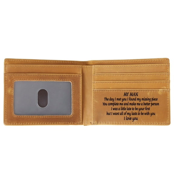 Xfvqtps Mens Engraved Wallet Bifold Slots Minimalist Card Holder Leather Coin Purse as Father'S Day Gift A