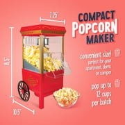 Nostalgia Hot Air Popcorn Maker, 12-Cup Countertop Popcorn Machine with Measuring Cup, Red/Gold