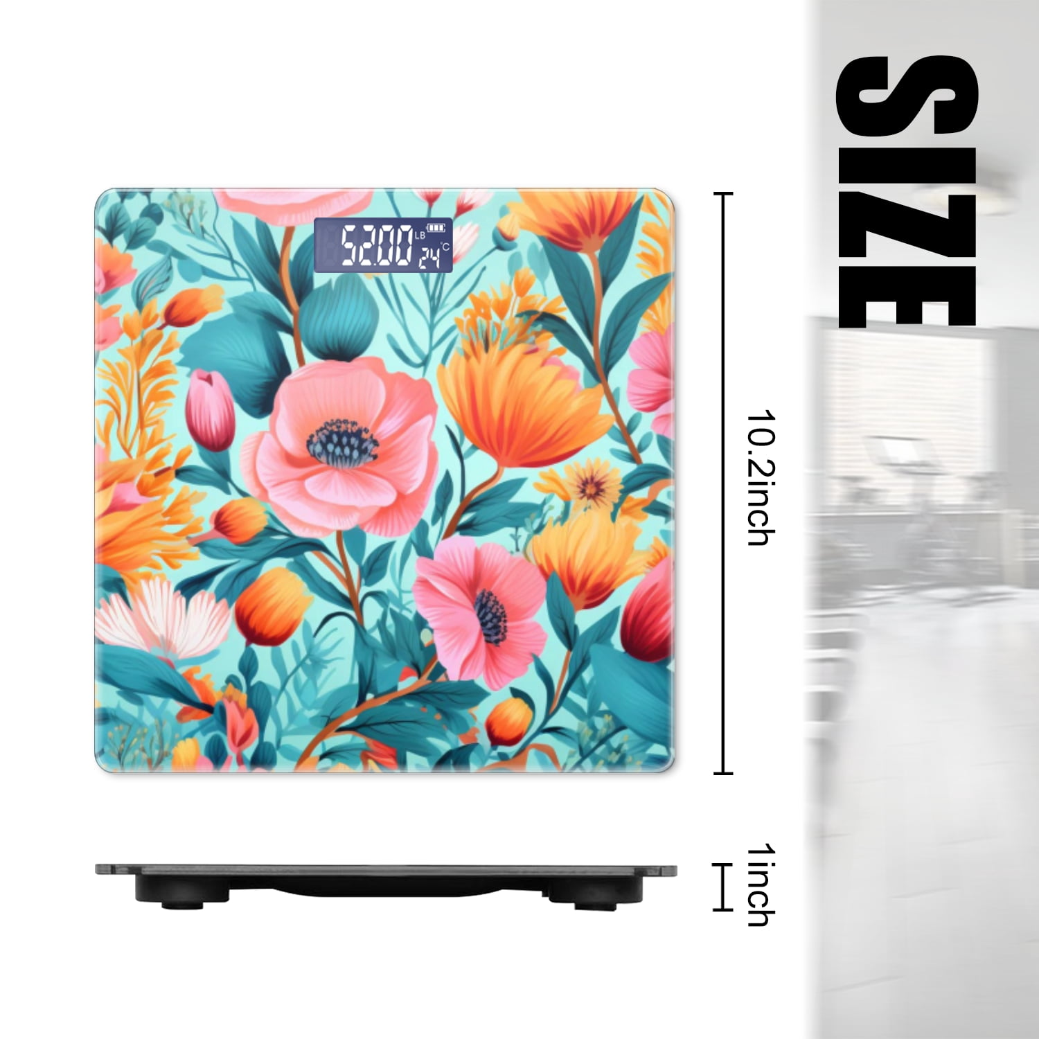 Bathroom Scale, Highly Accurate Digital Body Scale,Precisely Measures Weight up to 400 lbs-Vibrant Pattern Of Colorful Flowers