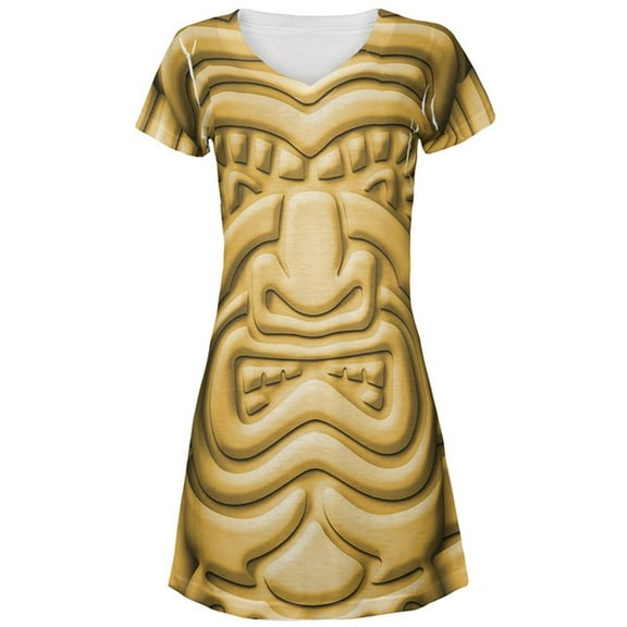 Tiki God Gold Face Luau All Over Juniors Beach Cover-Up Dress Multi X-LG