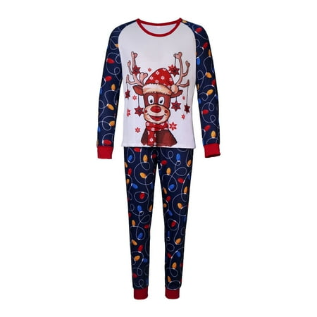 

XIAOFFENN Parent-child Attire Christmas Suits Patchwork Plaid Printed Homewear Round Neck Long Sleeve Pajamas Two-piece Dad Sets