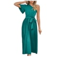thumbnail image 2 of EGNMCR Robes de Fête pour Femmes Robe d'Été pour Femmes Ajustée Plissée avec Ceinture Robe à Manches Courtes à une Épaule, 2 of 5