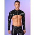 thumbnail image 4 of Eandarui Men's Patent Leather Arm Sleeves Front Zipper Half Shrug Muscle Top Slim Fit Long Sleeve Black M, 4 of 9