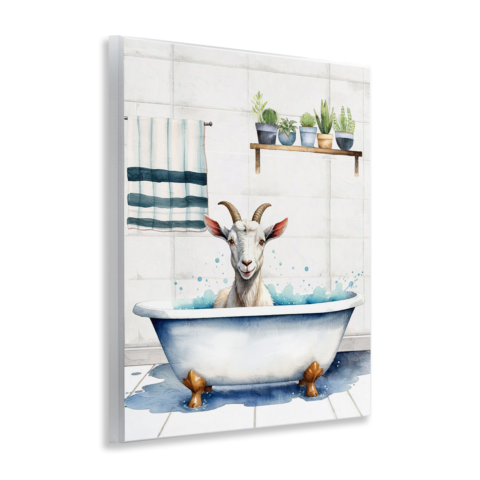 Stupell Industries Goat Bathtime Suds Bath & Laundry Painting Unframed Art Print Wall Art, 11 x 14
