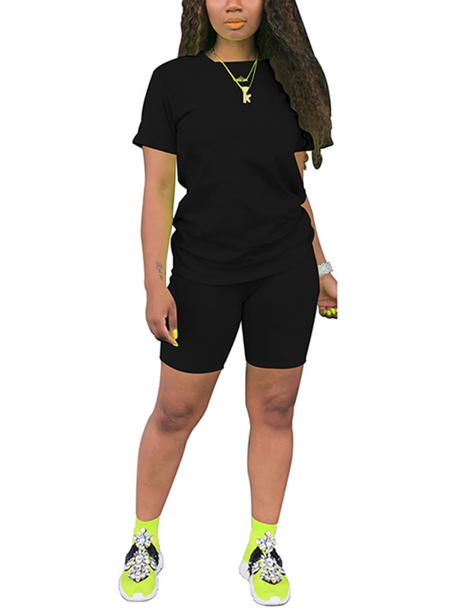 Abtel Women Two Piece Outfit Short Sleeve Sweatsuits Plain Jogger Set