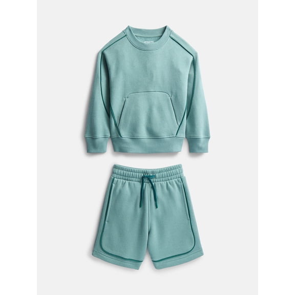 Athletic Works Boys Fleece Sweatshirt and Sweatshorts Set, 2 Piece, Sizes 4-18 & Husky