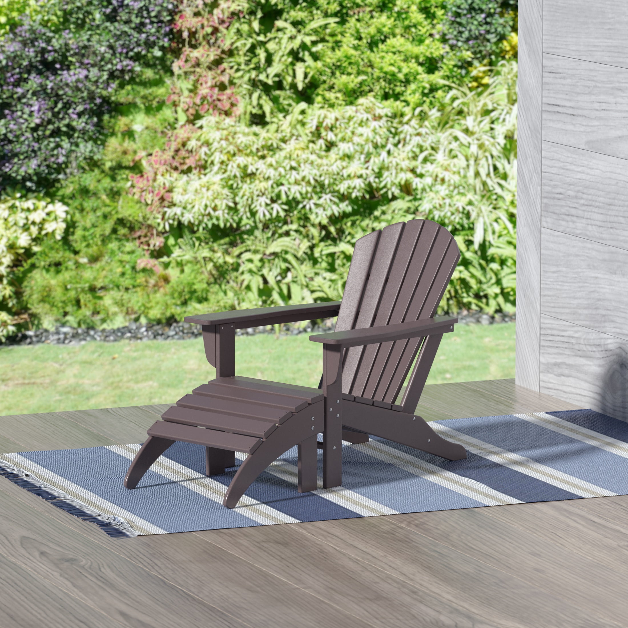 Westin Outdoor Adirondack Patio Chair with Ottoman Footrest, Dark Brown