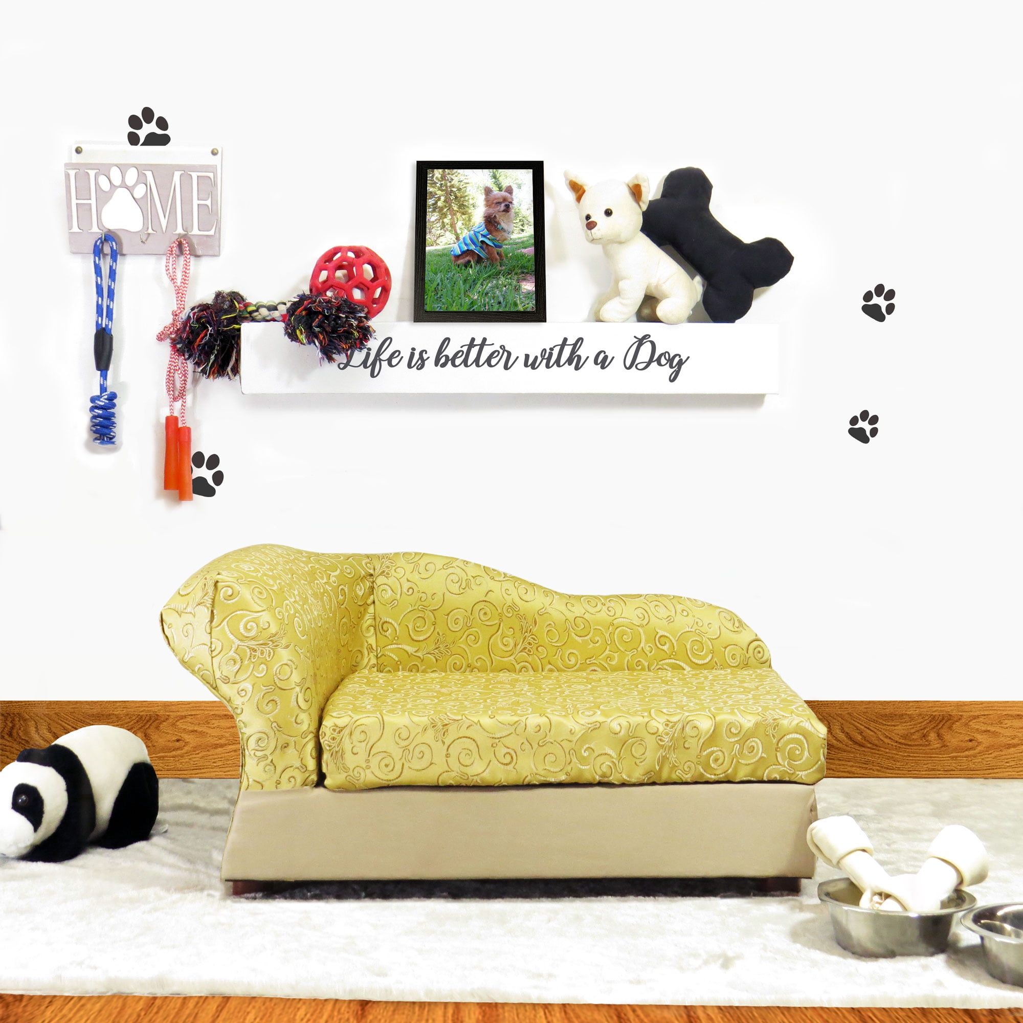 Moots Cleopatra Pet Chaise Lounge Bed Elegant Metallic Gold, Medium