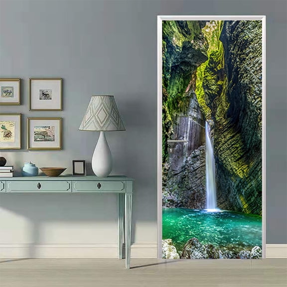Door Mural Wall Sticker Waterfall - Bubble Free Version, Semi-Glossy, Self Adhesive Peel and Stick Door,SP-F916,S(38.5x200cmx2Pcs)