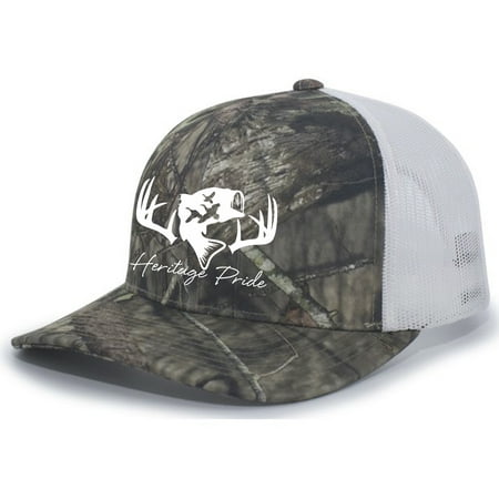 Heritage Pride Deer Hunting Fishing Duck Hunt Mens Embroidered Mesh Back Trucker Hat Breakup Camo/White/Breakup Camo