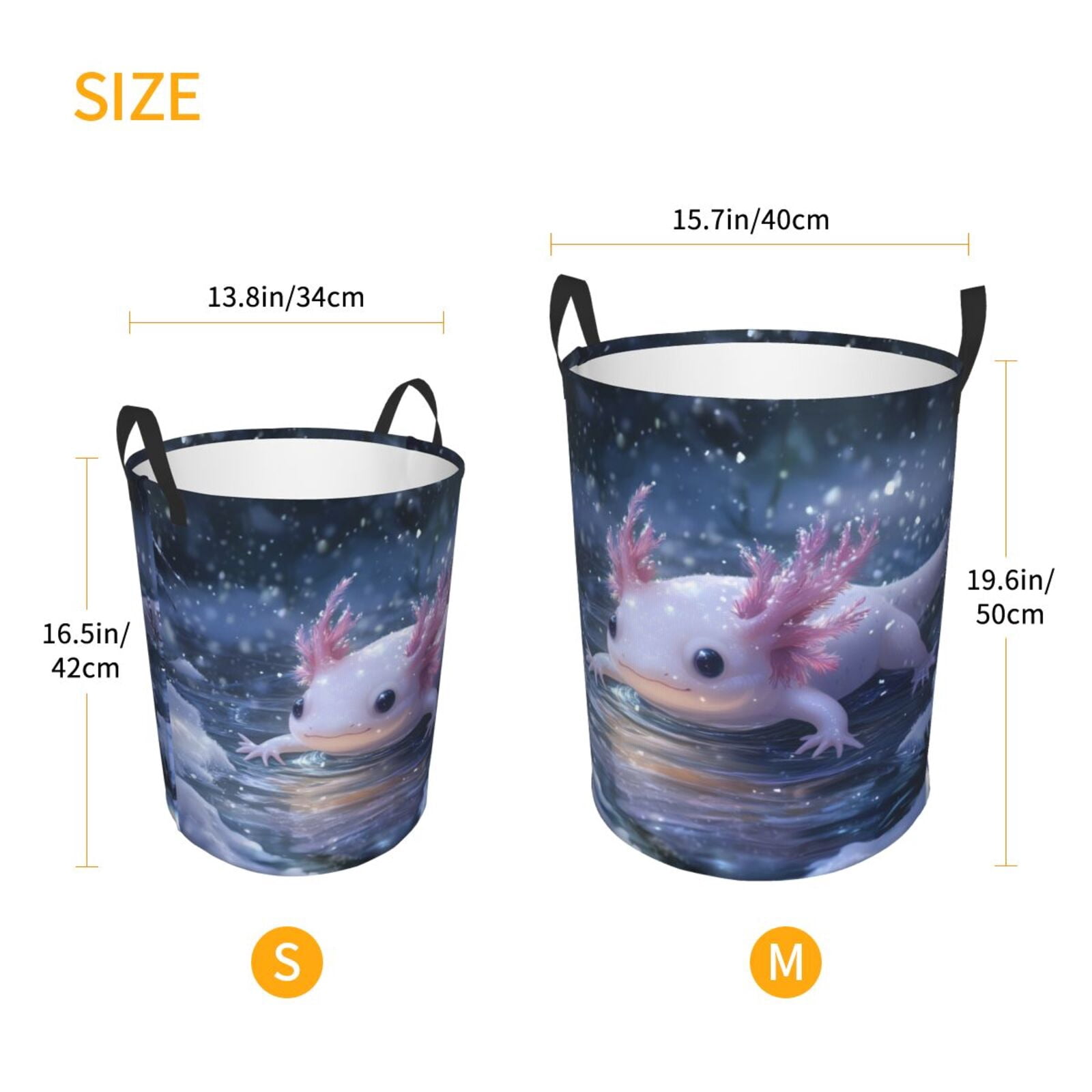 Large Laundry Basket with Handles - Winter Axolotl in Frozen Pond Kids Baby Dirty Clothes Laundry Hamper for Bedroom Aesthetic