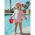 thumbnail image 4 of BemeyourBBs Toddler Baby Girls One Piece Swimsuit Infant Girls Bathing Suit Long Sleeve Polka Dot Zipper Swimwear Rash Guard with Hat Set UPF 50+ Summer Beach Wear, 4 of 9