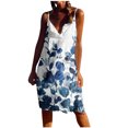 thumbnail image 1 of Pompotops Robes d'Été Décontractées à Manches Courtes Boho Imprimées Col en V avec Ceinture pour Femmes, 1 of 5