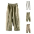 thumbnail image 4 of Lovskoo 2024 Wide Leg Pants Woman Solid Color Trendy Casual Elastic Waist Pockets Cropped Pants Khaki L, 4 of 4
