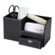 thumbnail image 2 of Organizador de escritorio multifunción de cuero con estructura de madera, caja de almacenamiento para lápices, bolígrafos, teléfonos celulares, tarjetas de presentación comerciales, soporte, 2 of 5