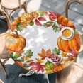thumbnail image 2 of Orange Pumpkins Round Tablecloth, Fitted Table Cover with Elastic for 36"-44" Round Tables, Farmhouse Botanical Leaves Vintage Table Cloth Outdoor Indoor Dinning Party Waterproof Tablecloths, 2 of 7
