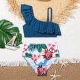 thumbnail image 4 of GYRATEDREAM Girls Swimsuit 2 Piece Tankini Set One Shoulder Bikini Tops High Waist Floral Bottom Quick Dry Bathing Suits, 4 of 6