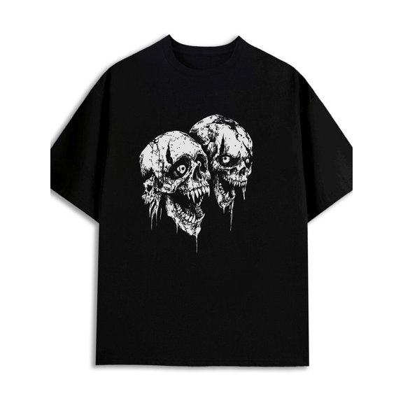 Skull Heads Tee for men 180G 100% Cotton black Vintage Unisex Shirt Short Sleeve tshirts Classic Unisex Shirt Printed tshirts Fashion Unisex Shirt Printed tshirts