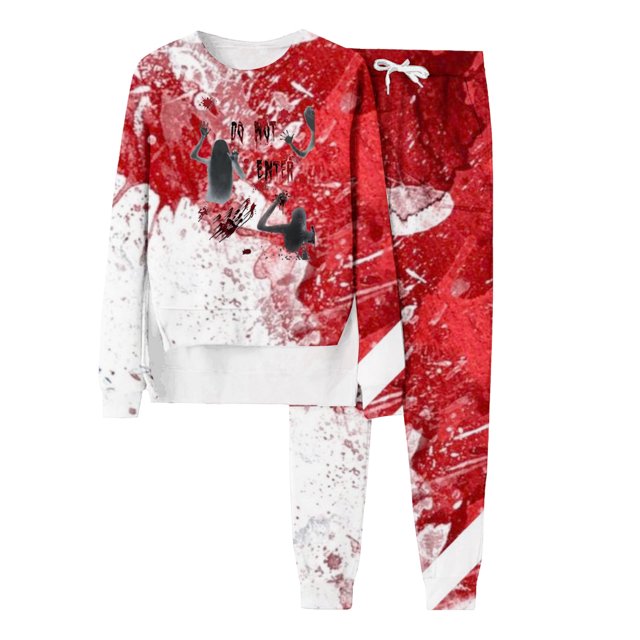 MKLEKYY Vêtements d'Automne Femmes Mode Ample Imprimé Col Rond Chandail à Capuchon Manches Longues Pantalon Survêtement Pantalons de Randonnée Femmes