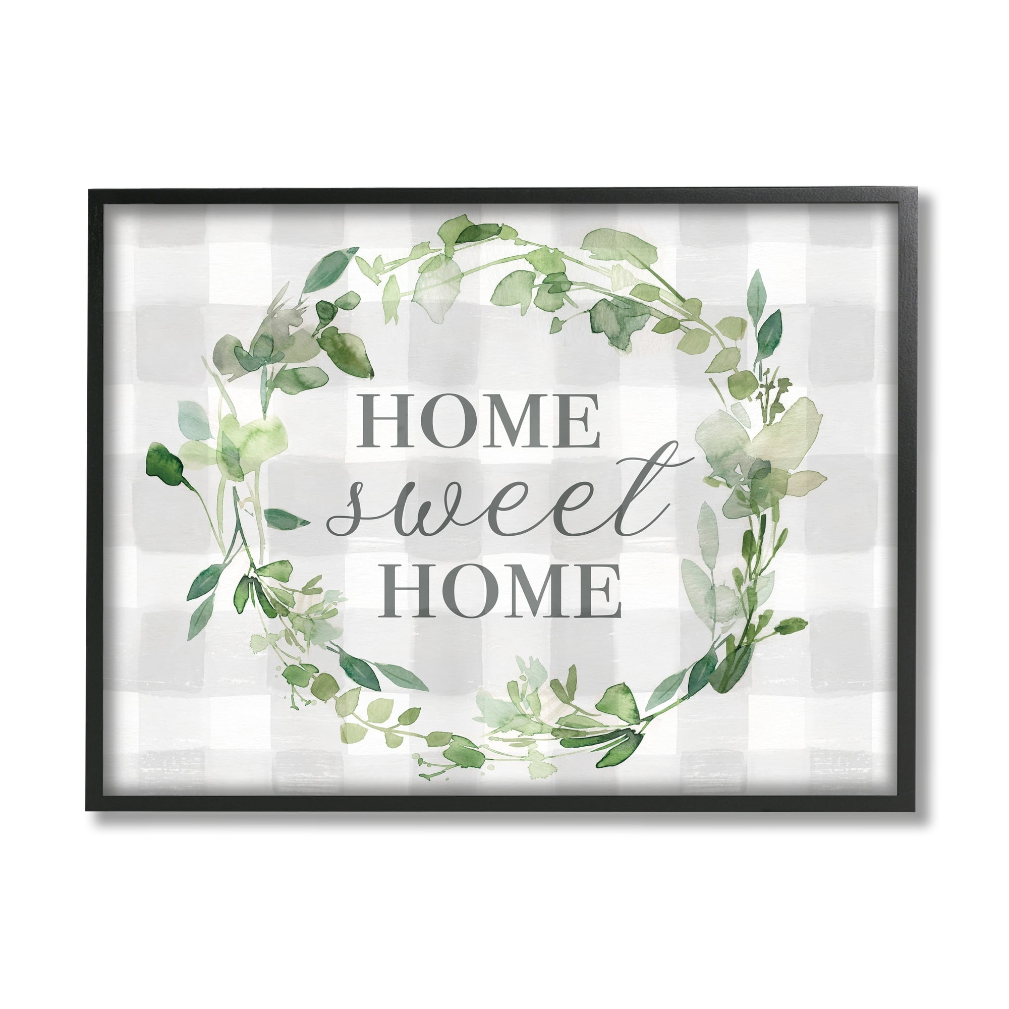Stupell Industries Sweet Home Leaf Wreath Geometric Farming Plaid Pattern,30 x 24, Design by Carol Robinson