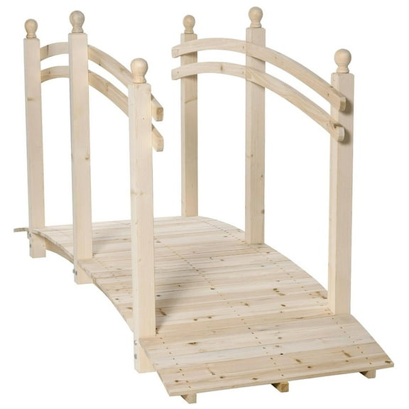 Demi Bonn 7.5 Ft. Wooden Garden Bridge with Safety Side Rails, Arc Footbridge for your Backyard Ponds, Creeks, Streams, Beige