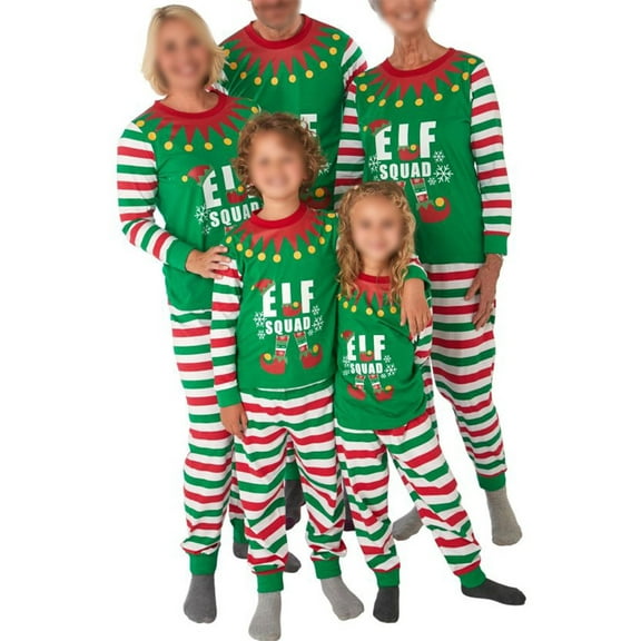 Inevnen Family Matching Christmas Pajamas ELF Long Sleeve Top and Stripe Pants PJS Sets Loungewear