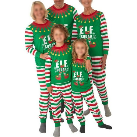 

Inevnen Family Matching Christmas Pajamas ELF Long Sleeve Top and Stripe Pants PJS Sets Loungewear