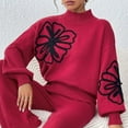 thumbnail image 2 of Mock Neck Sweaters for Women Colorblock Batwing Sleeve Outfit Fall Winter Floral Pullover Tops Red S, 2 of 9
