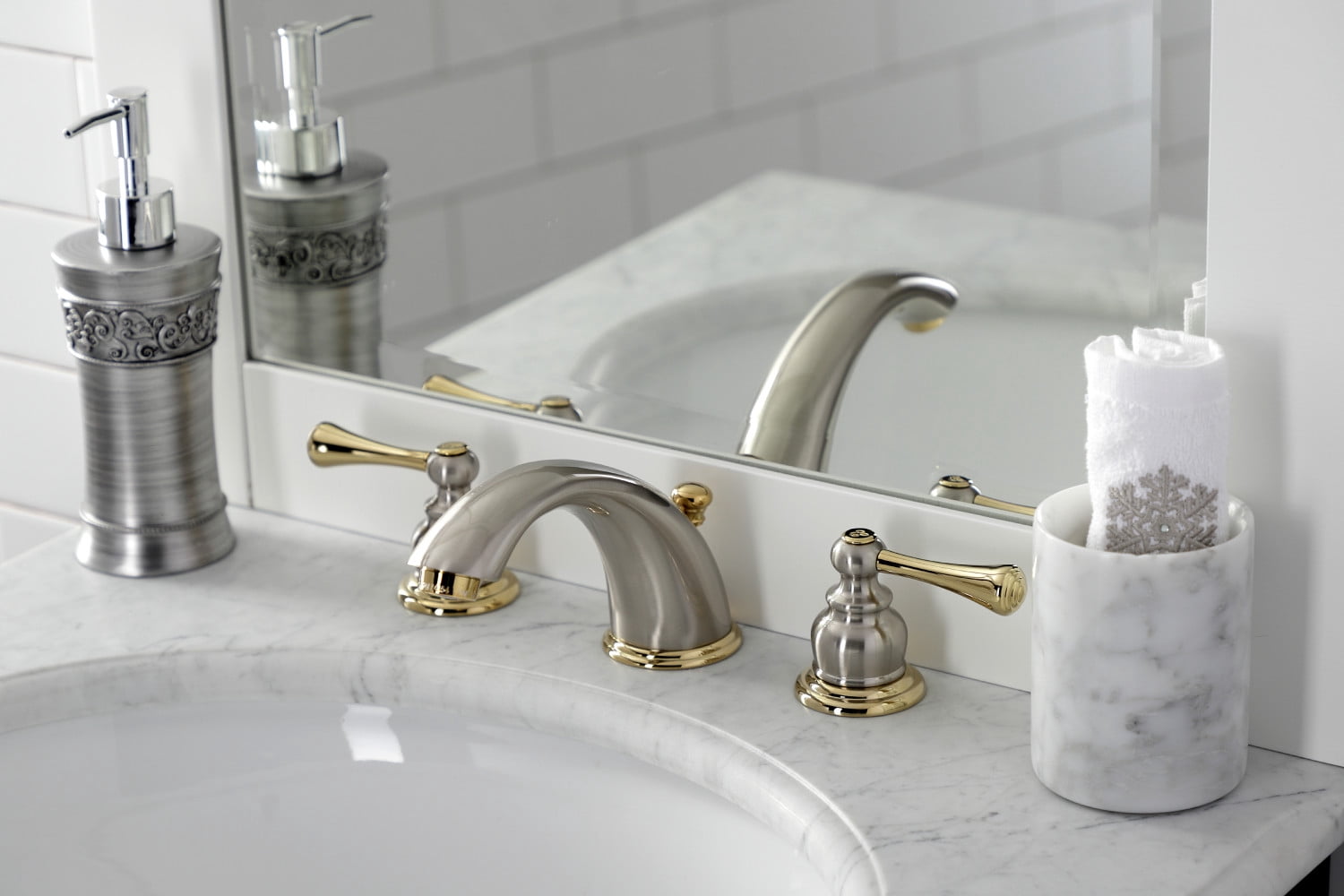 Kingston Brass KB3979BL 8 in. Widespread Bathroom Faucet, Brushed Nickel/Polished Brass