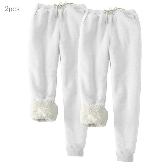 Sevevn 2PCS Women's Solid Color Fleece Pockets Plus-Size Bandage Elastic Waist Wei Pants Casual Harun Leggings