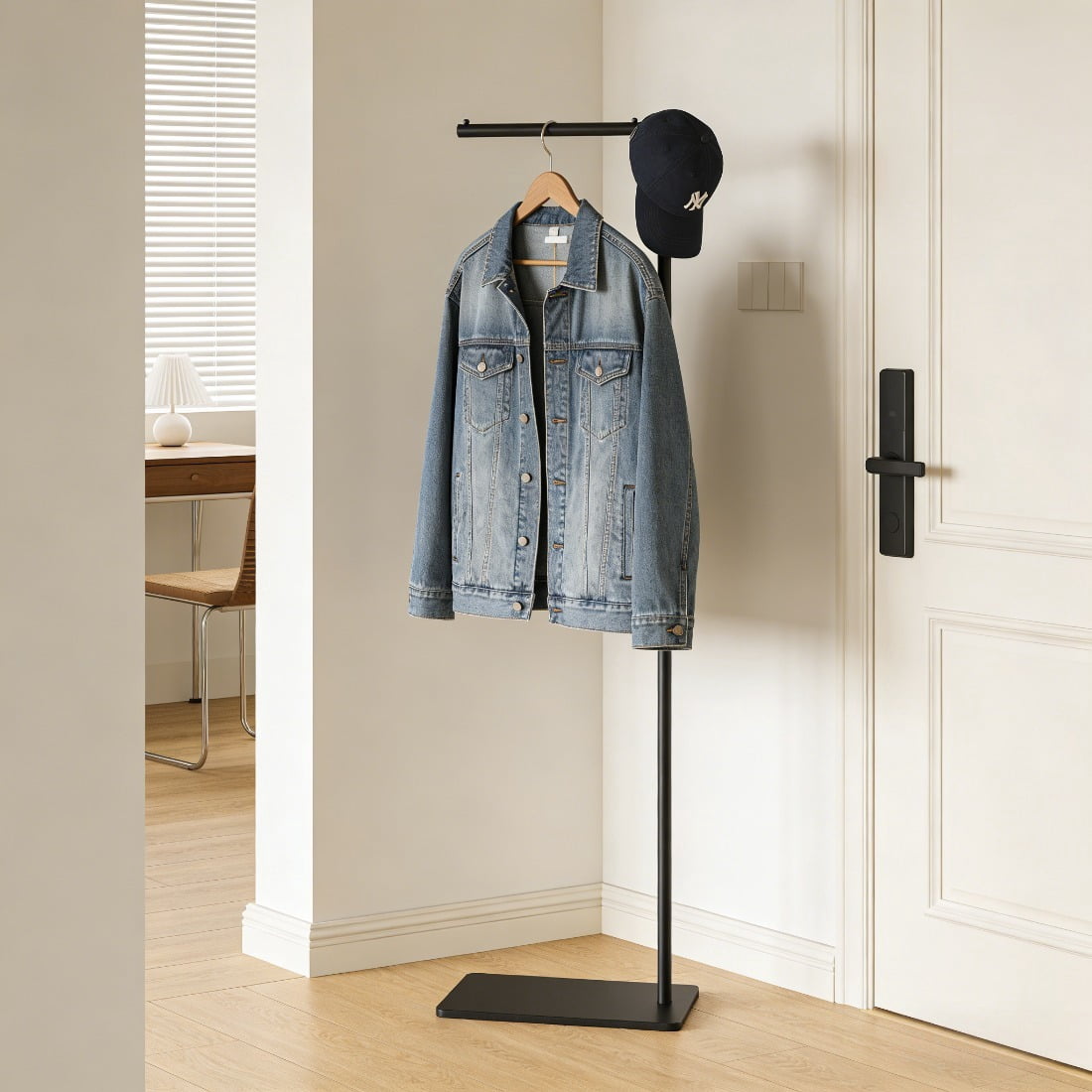 Metal Coat Rack with Storage Shelf, Sturdy Freestanding Clothes Hanger for Entryway & Office Use