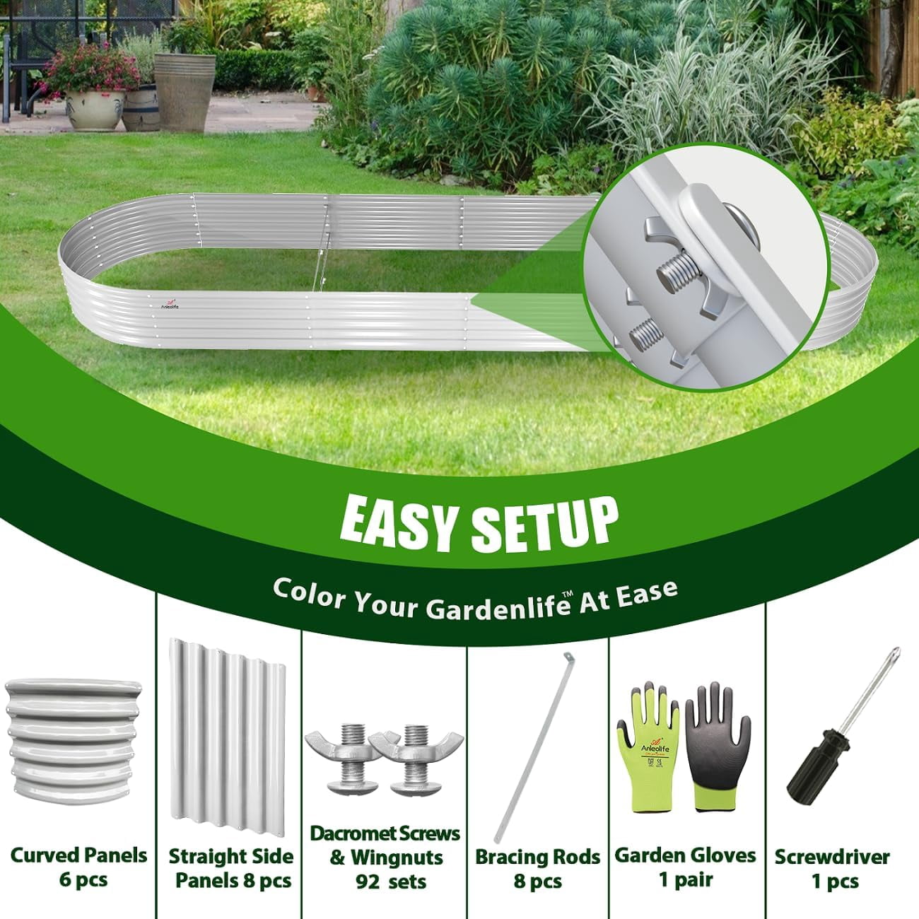 Anleolife 2 PACK 12x3x1.5 ft Galvanized Raised Garden Beds Outdoor, Oval Extra Large Metal Planter Box for Planting Vegetables Flowers Herb, Anti-Rust, Antique White