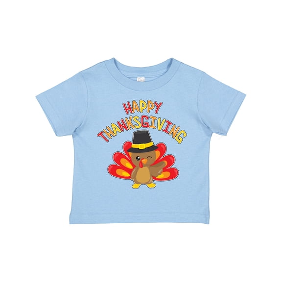 Inktastic Happy Thanksgiving Cute Turkey in Pilgrim Hat Boys or Girls Toddler T-Shirt