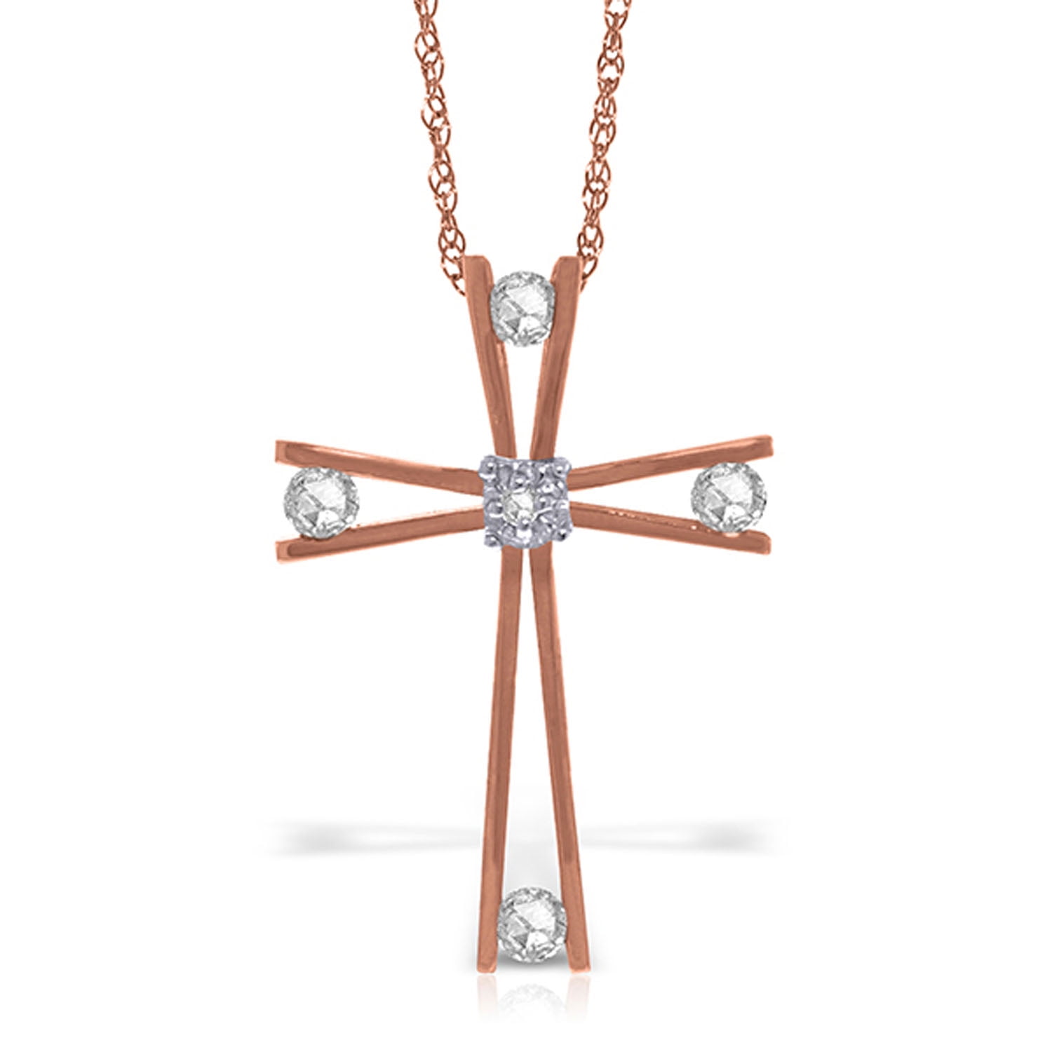 Galaxy Gold 14K Rose Gold 0.45 Carat Natural Diamond Cross Pendant Necklace - April Birthstone - Strength & Brilliance - 16" to 24" - Fine Jewelry for Women