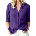 thumbnail image 6 of Edvintorg Womens Button Down Shirt Cotton Lightweight 3/4 Sleeve V Neck Casual Loose Top Womens Clothing Purple XXL, 6 of 9