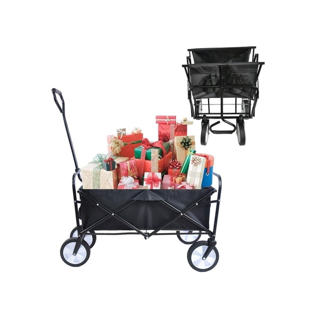 Collapsible Folding Utility Wagon, Canvas Wagon with Wheels Foldable, Large Capacity Beach Wagon with All Terrain Wheels, Outdoor Portable Wagon