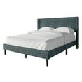 thumbnail image 3 of Castle Place Modern Wingback Corduroy Velvet Upholstered Queen Platform Bed, Light Blue, 3 of 11