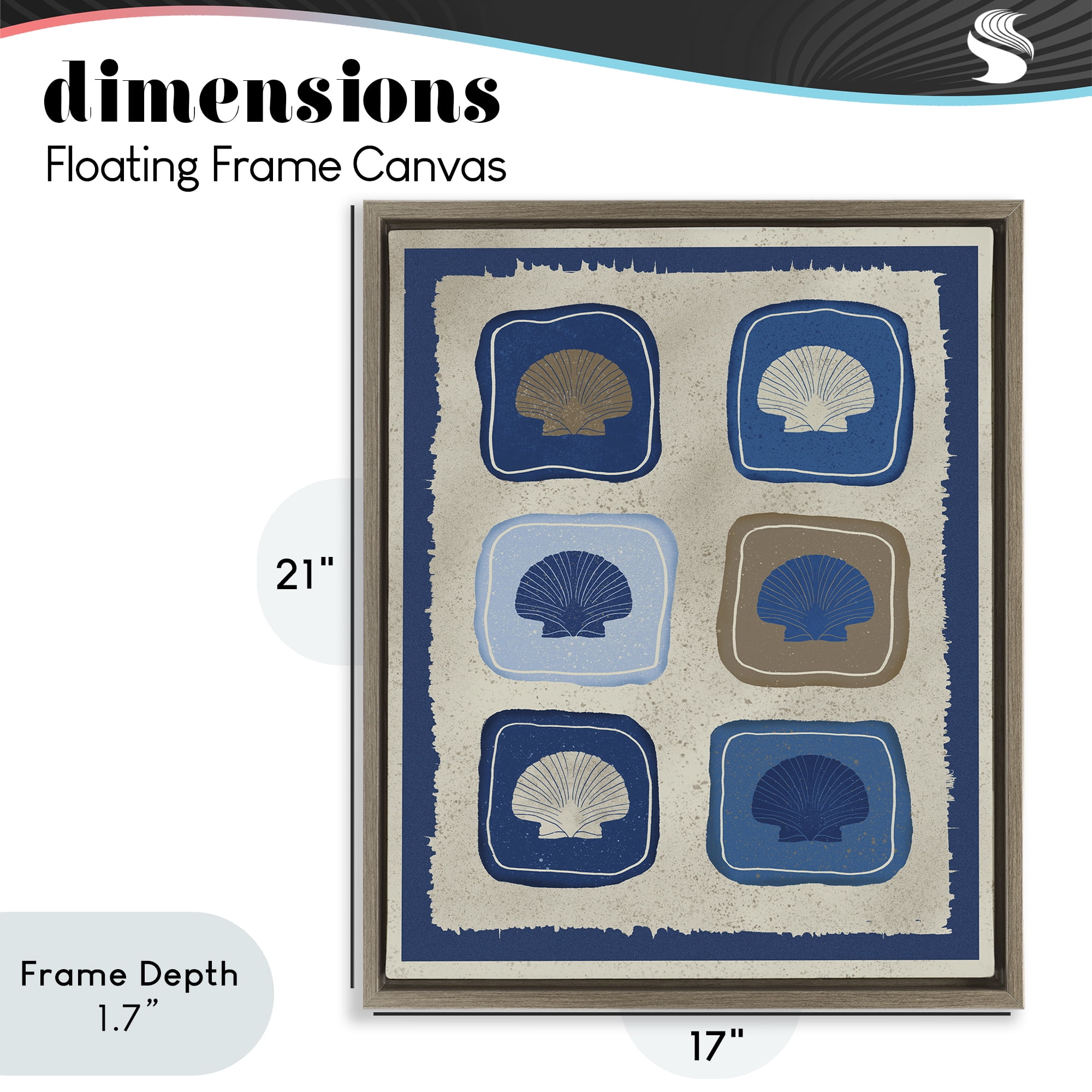 Stupell Industries Nautical Block Shells Brown Framed Floater Canvas Wall Art, design by Julia Frost