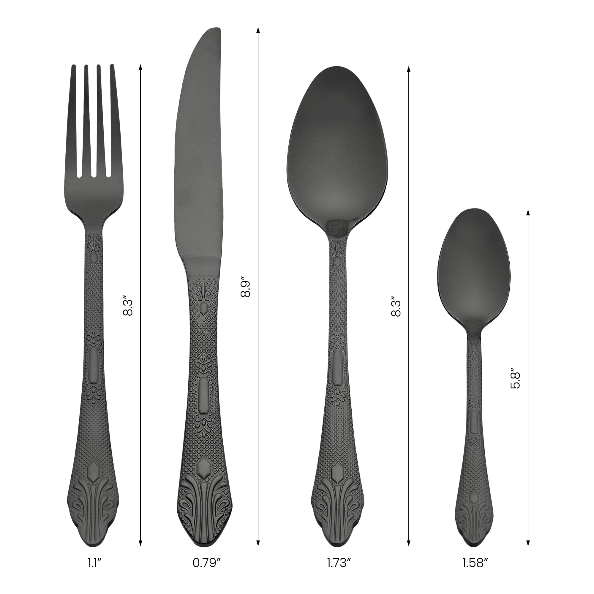 Unique Bargains 4 Piece Silverware Set Stainless Steel Floral Flatware Set Black 4