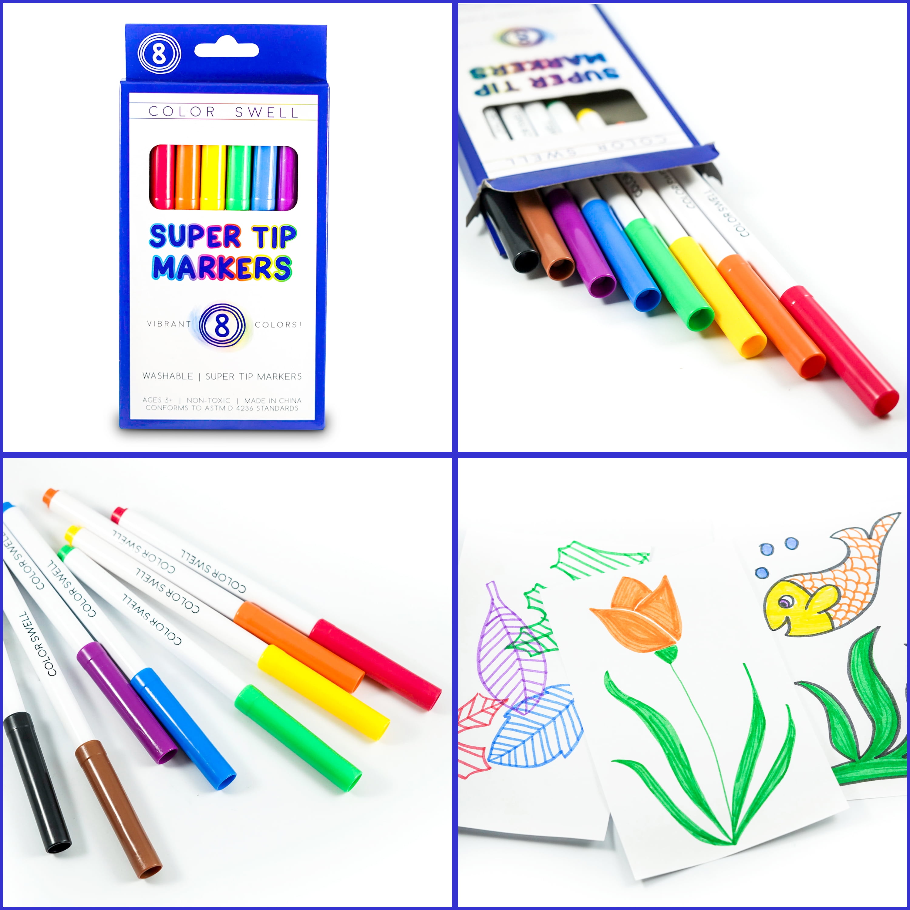 48 Total Perfect for Kids Color Swell Super Tip Washable Markers Bulk Pack 6 Boxes of 8 Vibrant Colors Parties Classrooms 