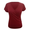 thumbnail image 4 of TSADFHJI T-Shirts pour Femmes Décontractés Unis Col en V Croisé Manches Courtes Boutonné Blouse Slim TG Rouge, 4 of 7